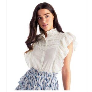 NWT Allison NY Bridget White Cotton Ruffle Top, Size Small